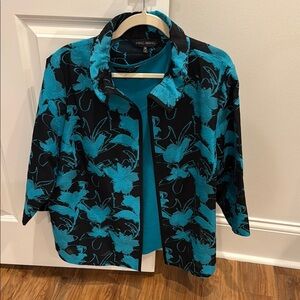 Ming Wang Teal and Black Floral Jacket and matching shell